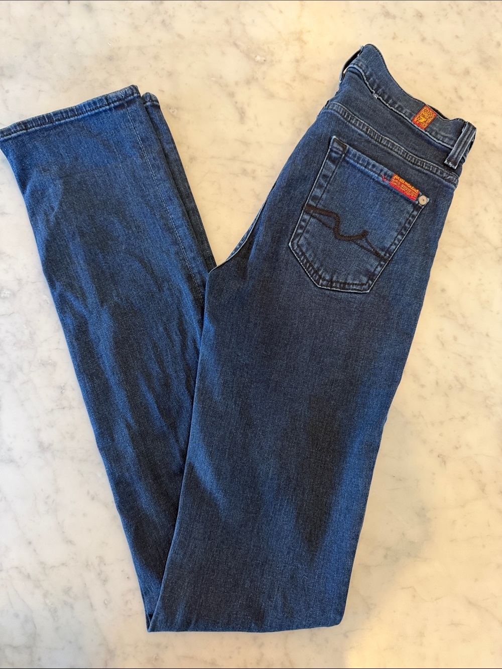 7 For All Mankind Classic High Waist Straight-Leg Jeans in Dark Blue